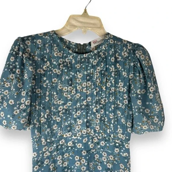 Red Valentino Blue Floral Midi Dress Womens Size Small Peasant Milkmaid Prairie